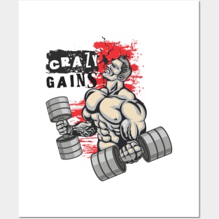 Crazy gains - Nothing beats the feeling of power that weightlifting, powerlifting and strength training it gives us! A beautiful vintage movie design representing body positivity! Posters and Art